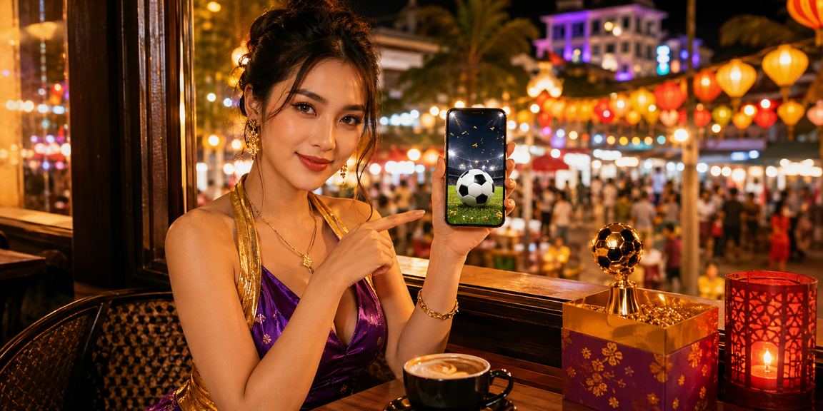 Người dùng Việt Nam xem tỷ lệ kèo bóng đá trên điện thoại bên tách cà phê tại Phú Quốc